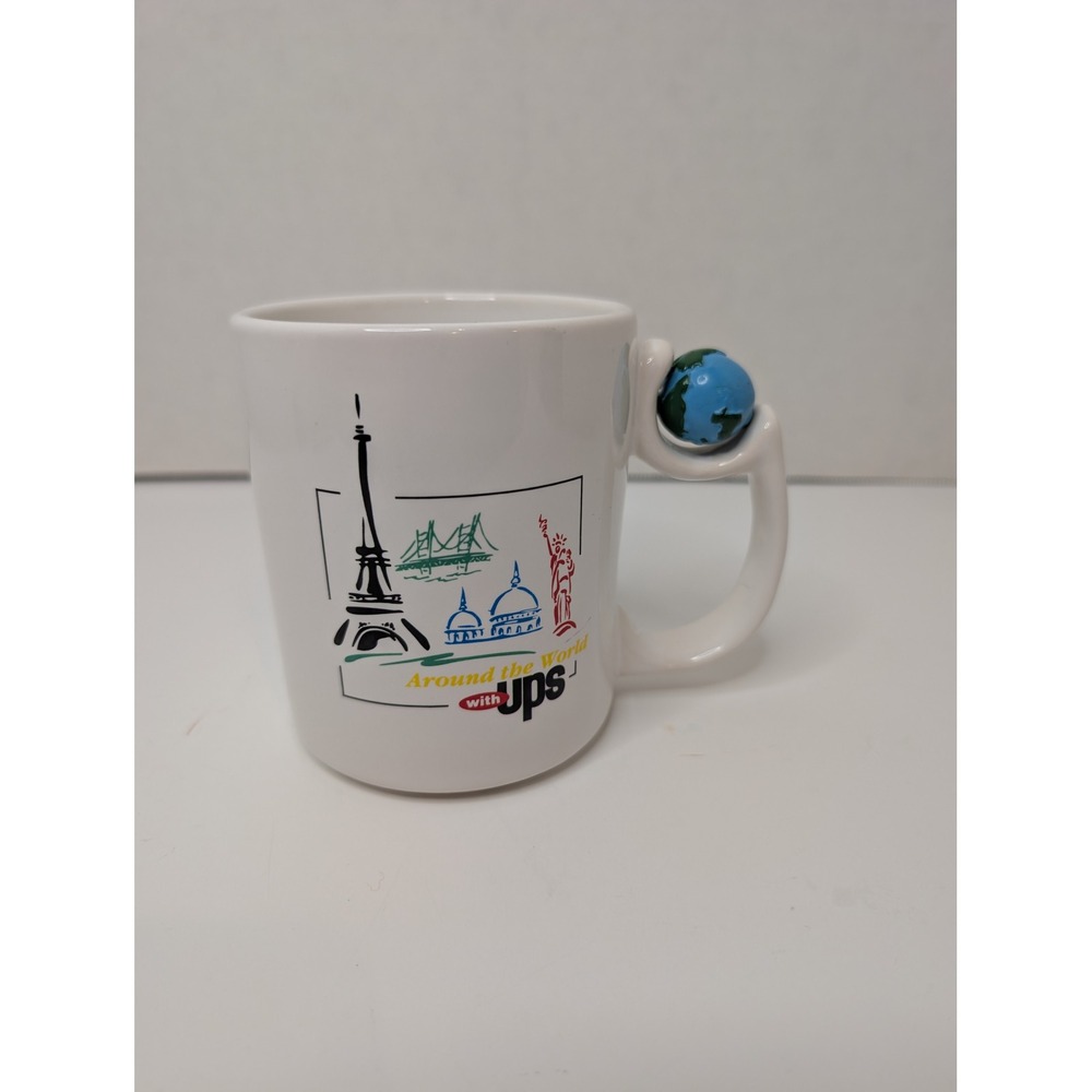 Vintage rare UPS Around the World Coffee Mug with Spinning Globe Handle Made USA